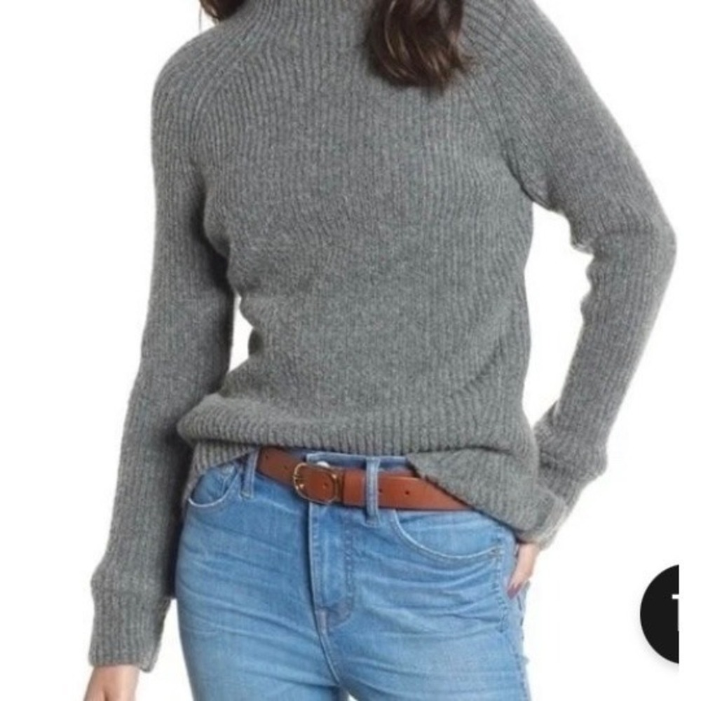 Madewell Ribbed Mock Neck Sweater | Cozy Knit Long Sleeve Top‎ | Versatile Grey